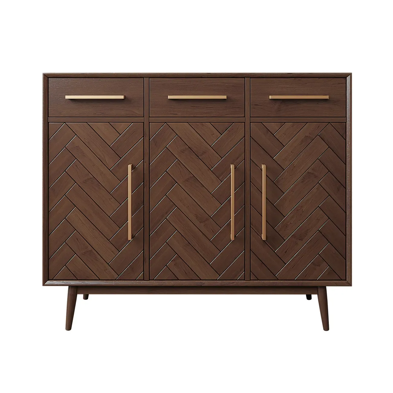 Modern Brown Solid Wood Sideboard with Drawers