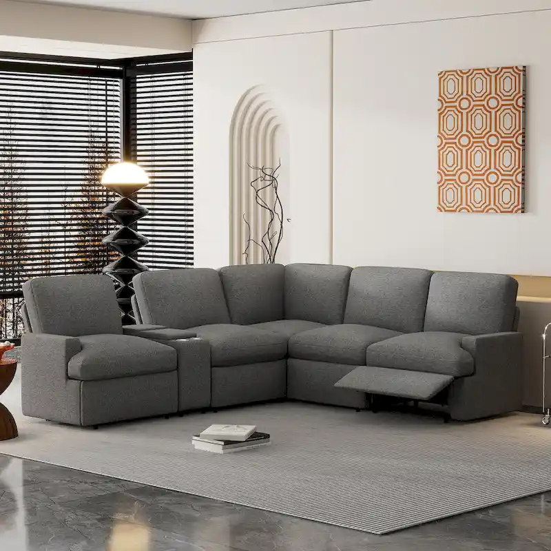 104 Power Recliner Corner Sectional Sofa Home Theater Reclining Sofa with Storage Box, Cup Holders, USB Ports and Power Socket