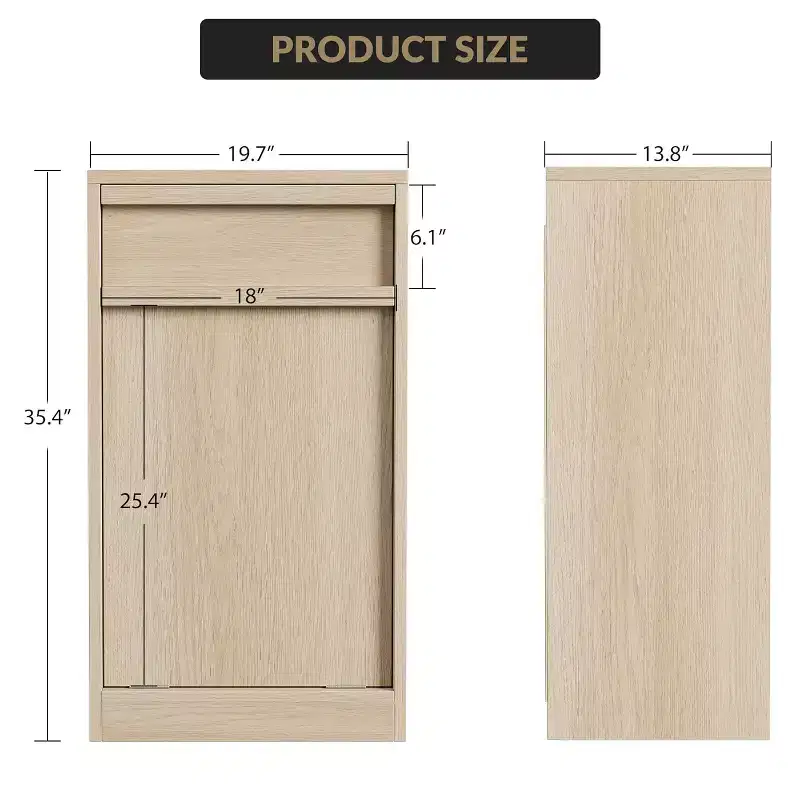 COZONY Tilt Out Trash Cabinet, Natural Wood Hidden Garbage Can Cabinet for 10/20 Gallon Bins, Pet-Proof Modern Trash Cabinet