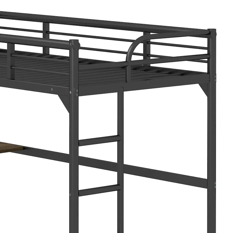 Twin Size Metal loft Bed with Desk, Ladder and Guardrails, Bookdesk under Bed for Bedroom