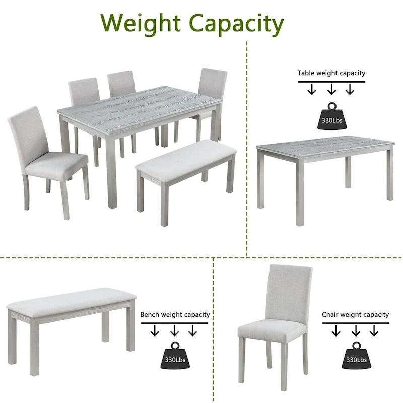 6-Piece Solid Wood Dining Table Set