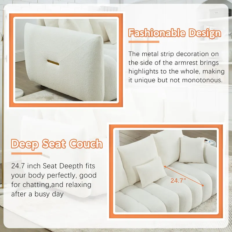 [video] MH 82 Premium Teddy fabric Sofa with 3 Back Pillows and 3 back Cushions Solid Wood Frame 3-Seater Sofa, Oversized Uphol