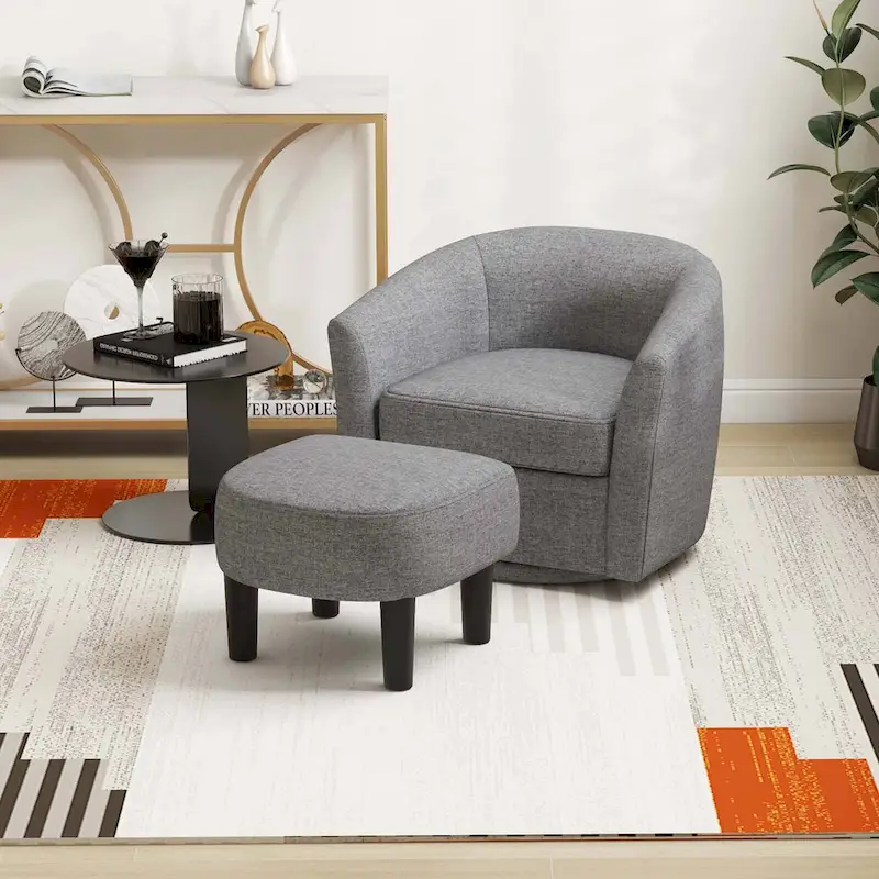 Swivel Barrel Chair with Ottoman Footrest Curved Backrest