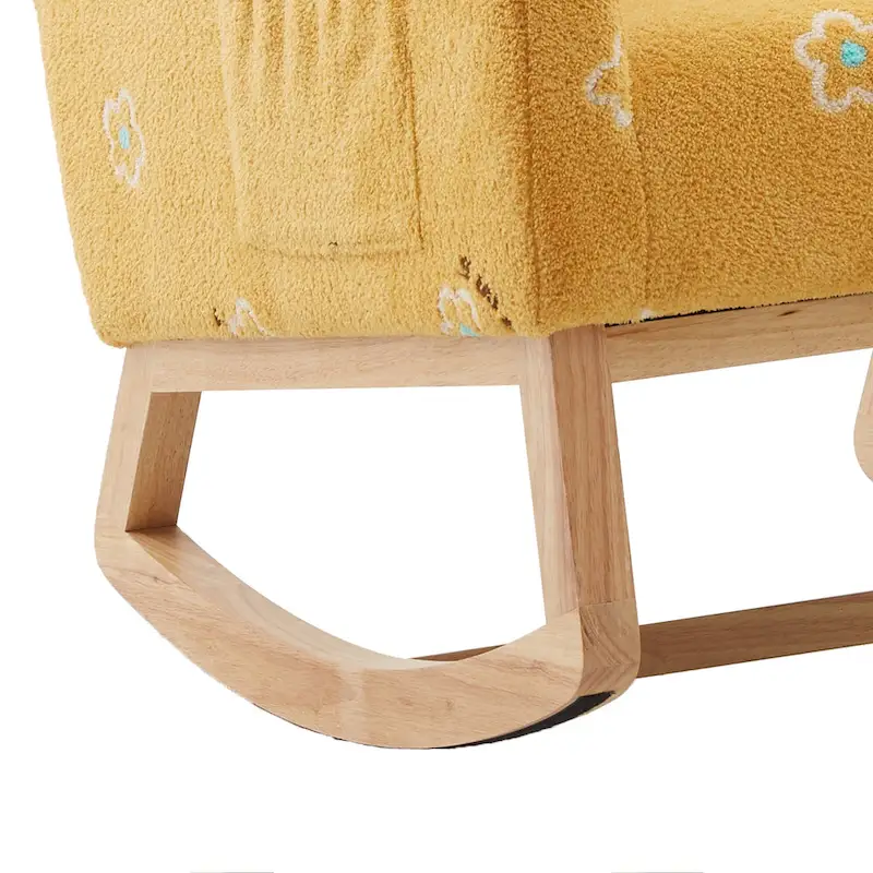 Modern Upholstered Rocker Armchair With Side Pocket, High Back Wooden Nursery Chair
