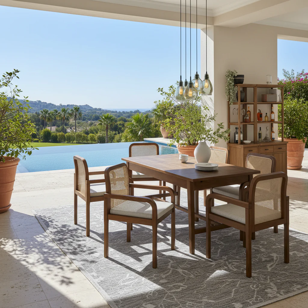 Antoine Modern Ratten Back Dining Chair with Removable Cushion Set of 6 by HULALA HOME