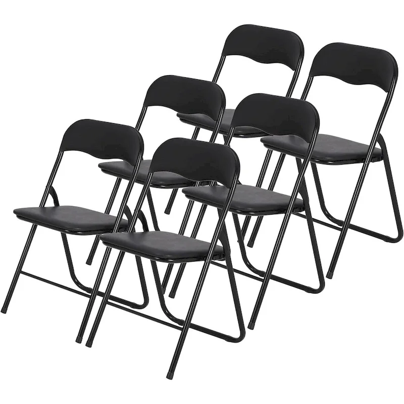 6 Folding Chairs with Cushion, with Non-Slip Feet Pads