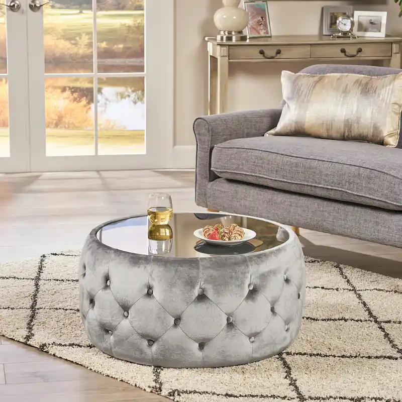 Chana Glam Velvet and Tempered Glass Coffee Table Ottoman by Christopher Knight Home