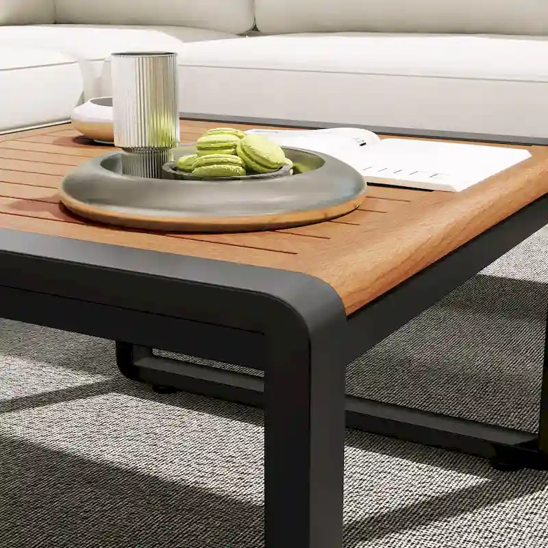 4-Piece Iron L-Shaped Sectional Sofa Set with Cushions & Table