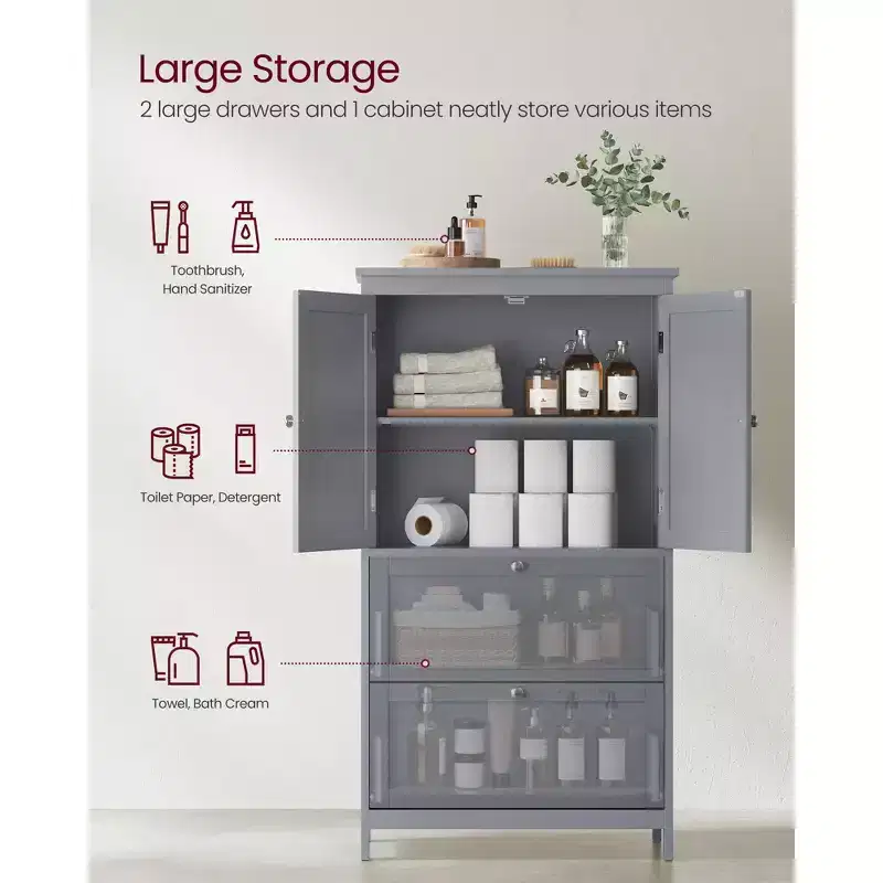 VASAGLE Bathroom Floor Storage Cabinet, Bathroom Storage Unit, Freestanding Cabinet with 2 Drawers and 2 Doors