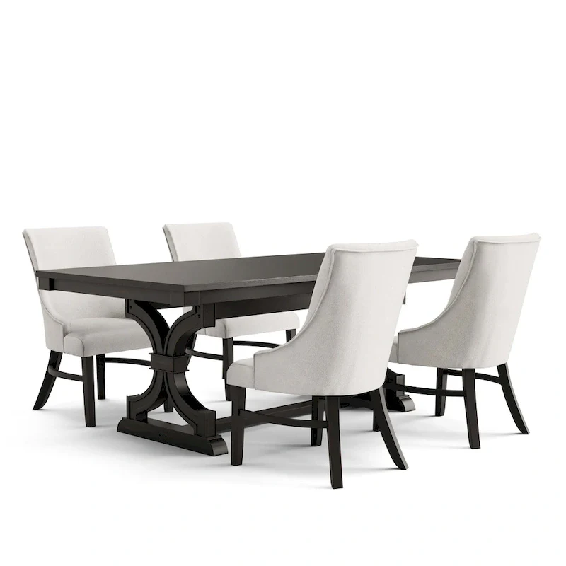 Kieran Farmhouse 5-Piece Black Wooden Dining Set