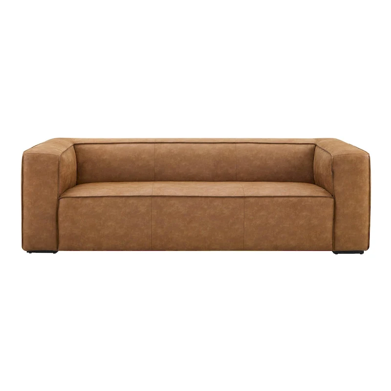 Brown Blended Leather Sofa - Modern Low-Profile (89.8