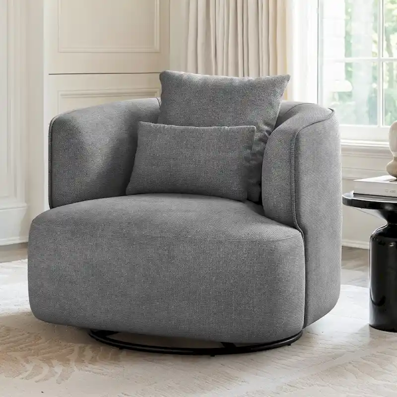 LUE BONA Swivel Accent Armchair Fabric Blend, Modern Upholstered Barrel Chair Living Room Sofa Chair