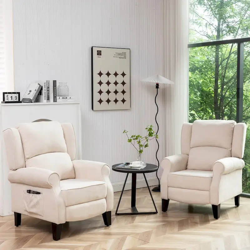 HOMYKA Manual Pushback Recliner Adjustable Accent Chair Wingback Armchair Set of 2