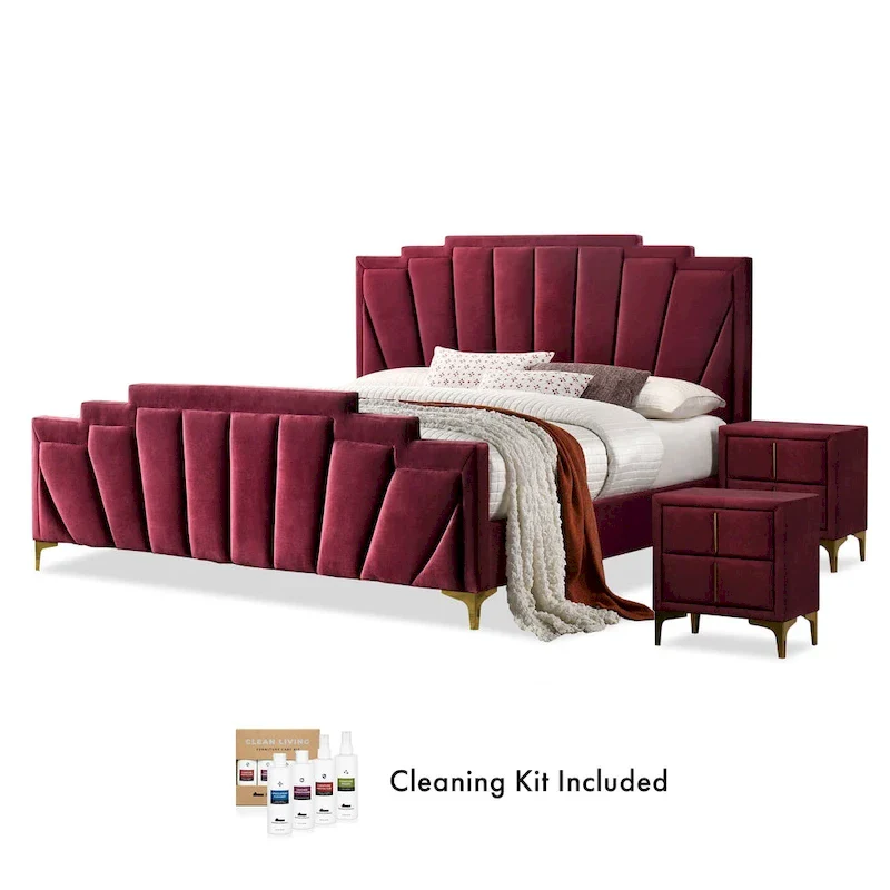 Furniture of America Glim Art Deco 3-Piece Shell Tufted Upholstered Bedroom Set