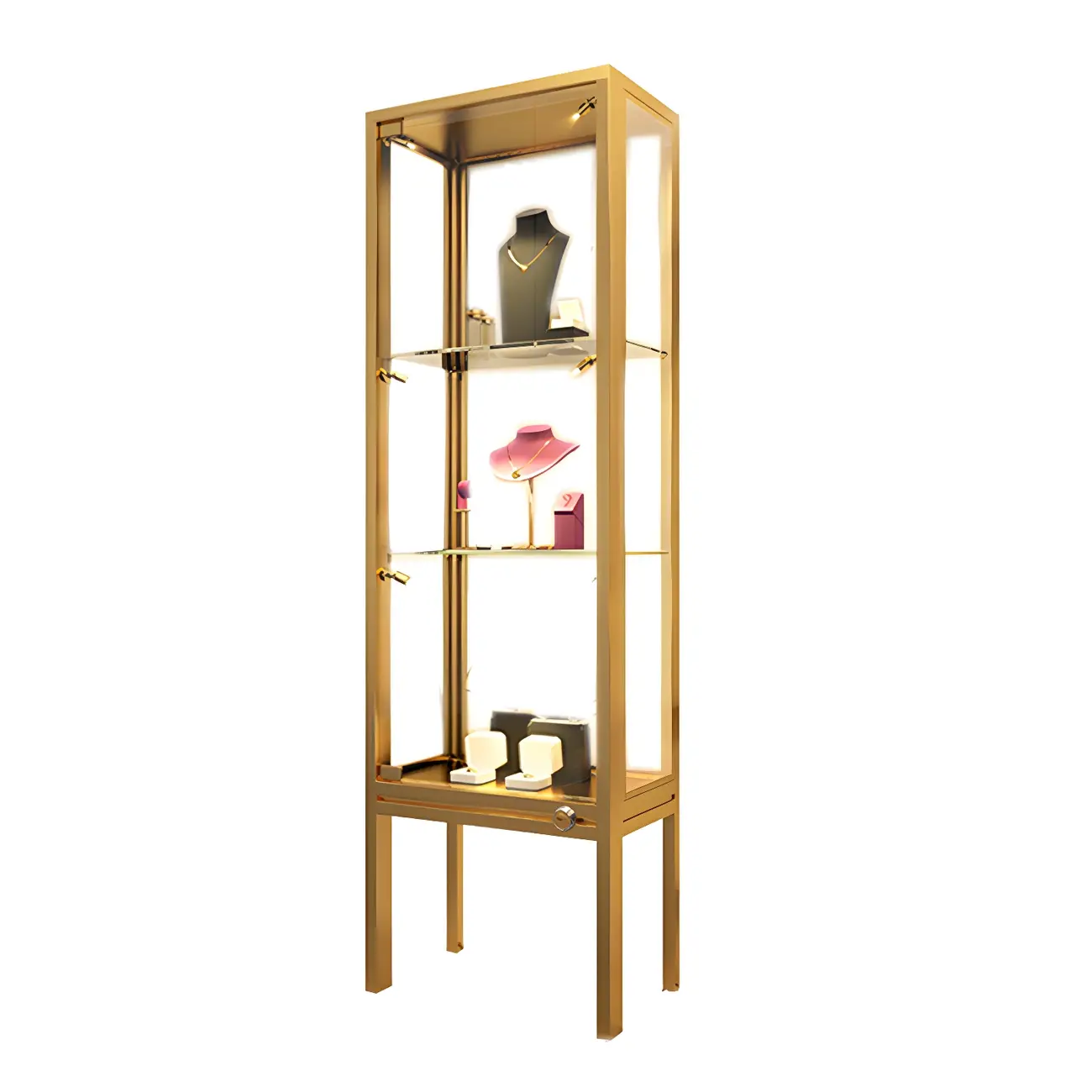 Glam Clear Glass Shelf Black Metal Frame Curio Cabinet