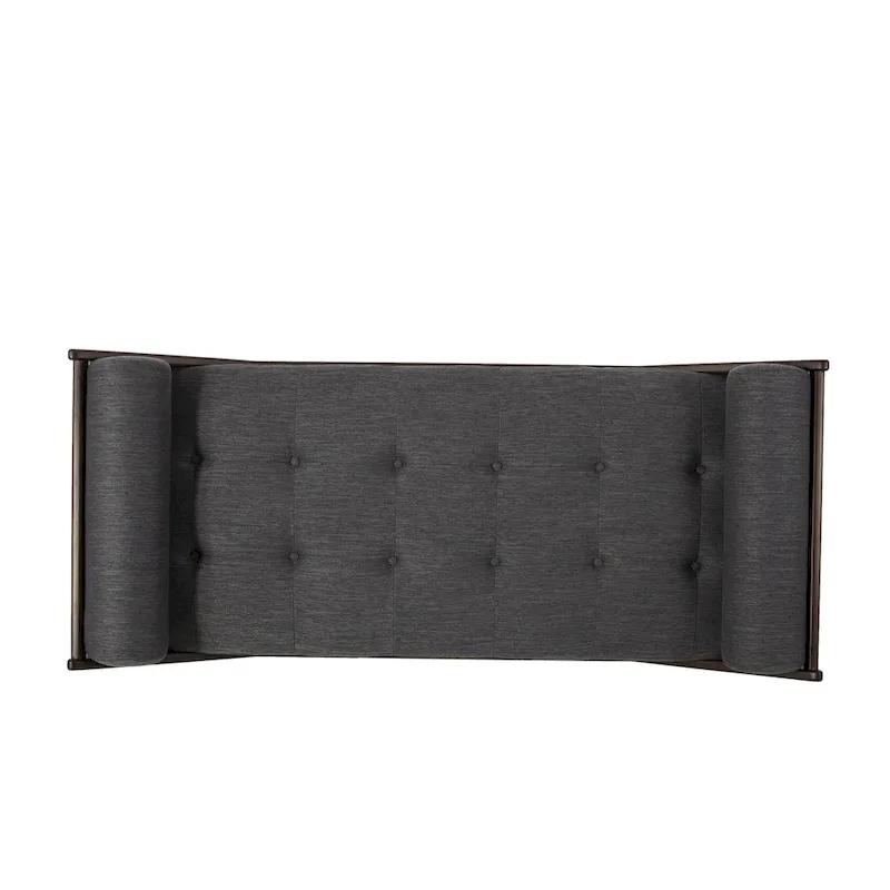 Charcoal Modern 65 Button Tufted Chaise Lounge Chair with Bent Wood Desing and Rolled Accent Pillows