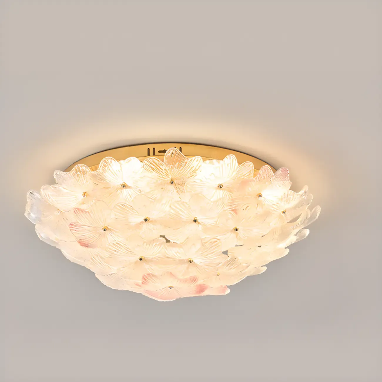 Glass Flower Shape Aureate Stainless Fixture Flush Mount Ceiling Light