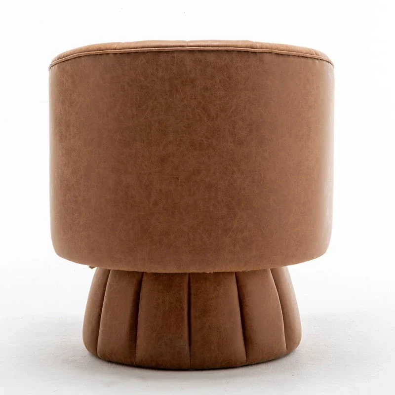 SEYNAR Mid-Century Swivel PU Leather Tufted Round Accent Barrel Chair
