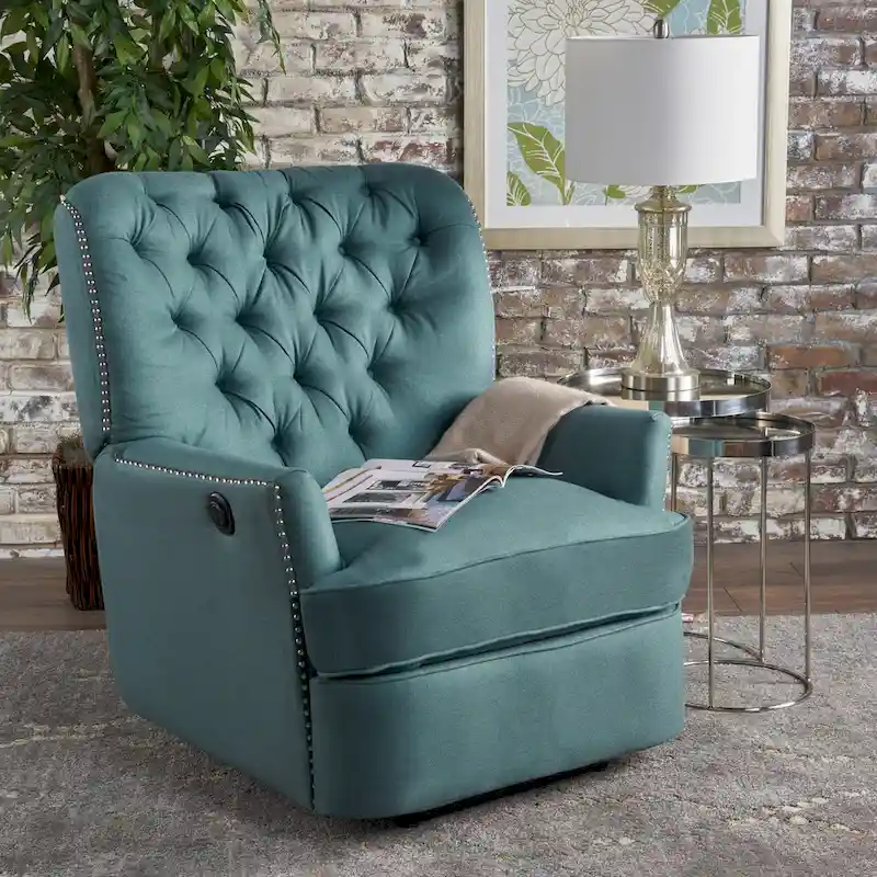 Roomfitters Electric Recliner with Copper Accents and Soft Upholstery, Comfortable Lounge Chair for Living Room, Teal