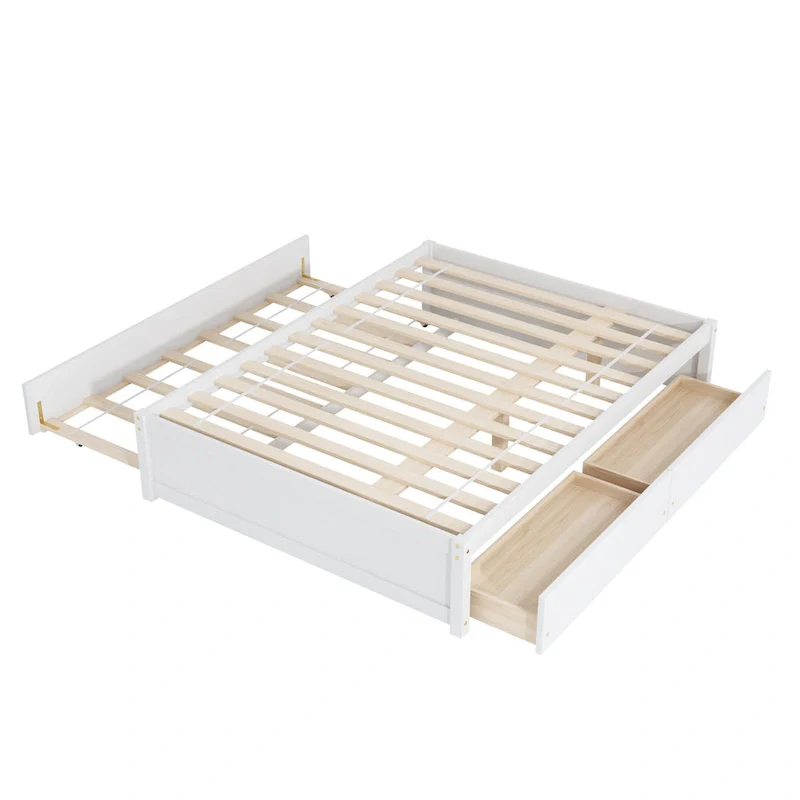 Full Bed Frame With Twin Trundle and 2 Drawers