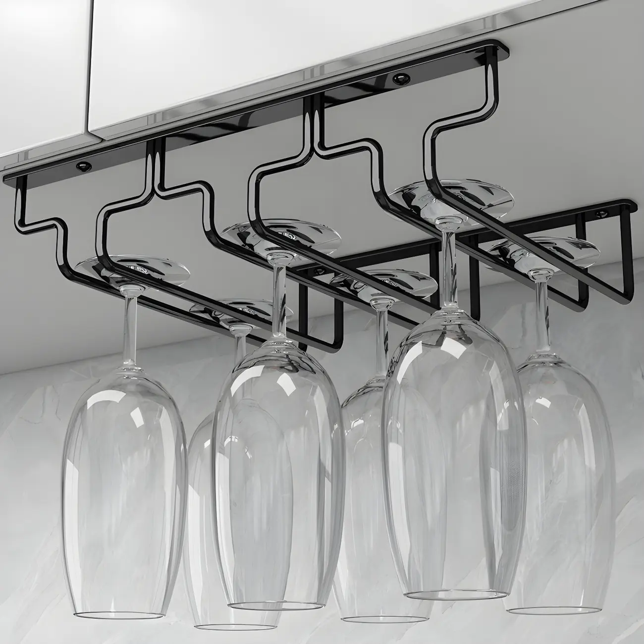 Contemporary Metal Hanging Wine Glass Rack Black