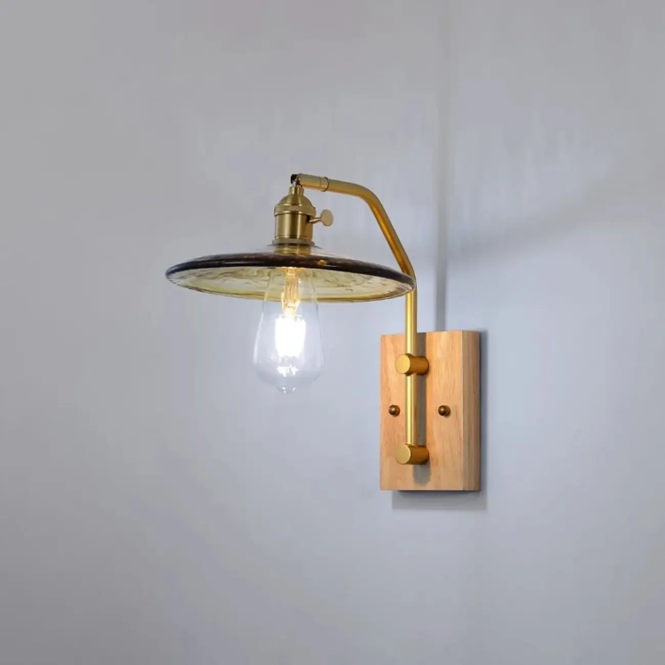 Industrial Indoor Wall Sconce with Shelf and Brass Finish