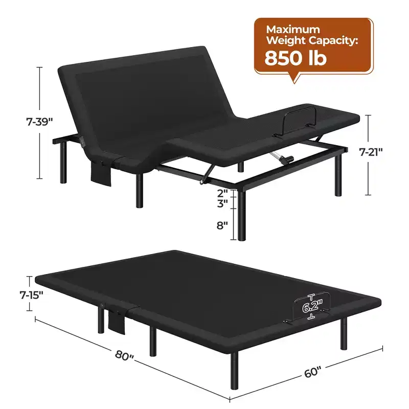 Yaheetech Upholstered Adjustable Bed Frame with Independent Head andFoot Incline