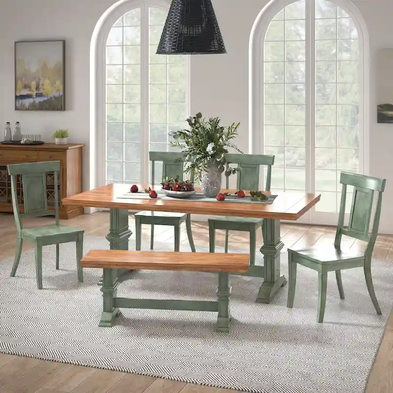 Ronda 78.7 Rectangular Solid Wood Top Dining Set with Panel Back Chairs