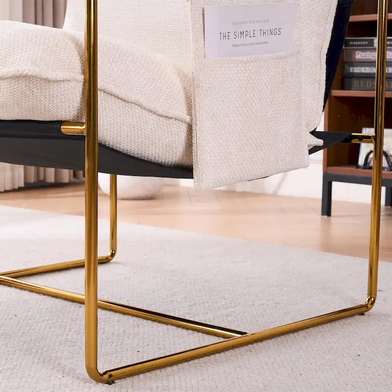 Upholstered Hanging Armchairs with Arm Pockets, Metal Frame,Set of 2