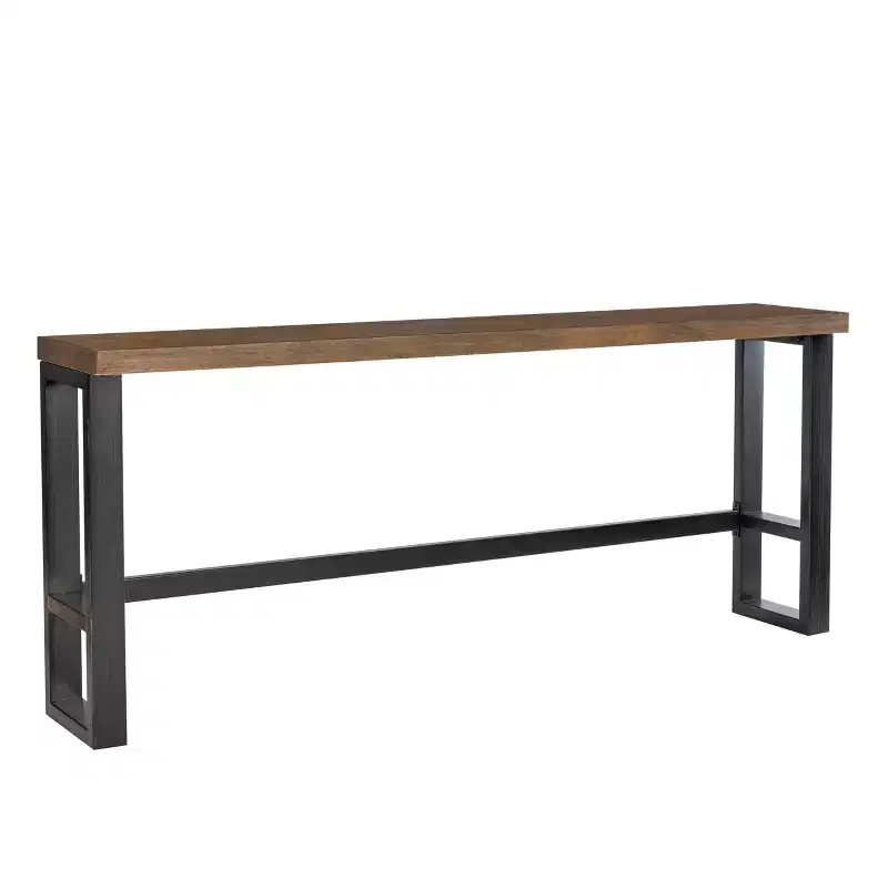 Hand Distressed Sofa Bar Table – Modern Industrial Console, Walnut & Black Metal Frame