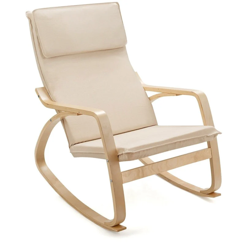 Modern Bentwood Rocking Chair Fabric Upholstered Relax Rocker Lounge Chair