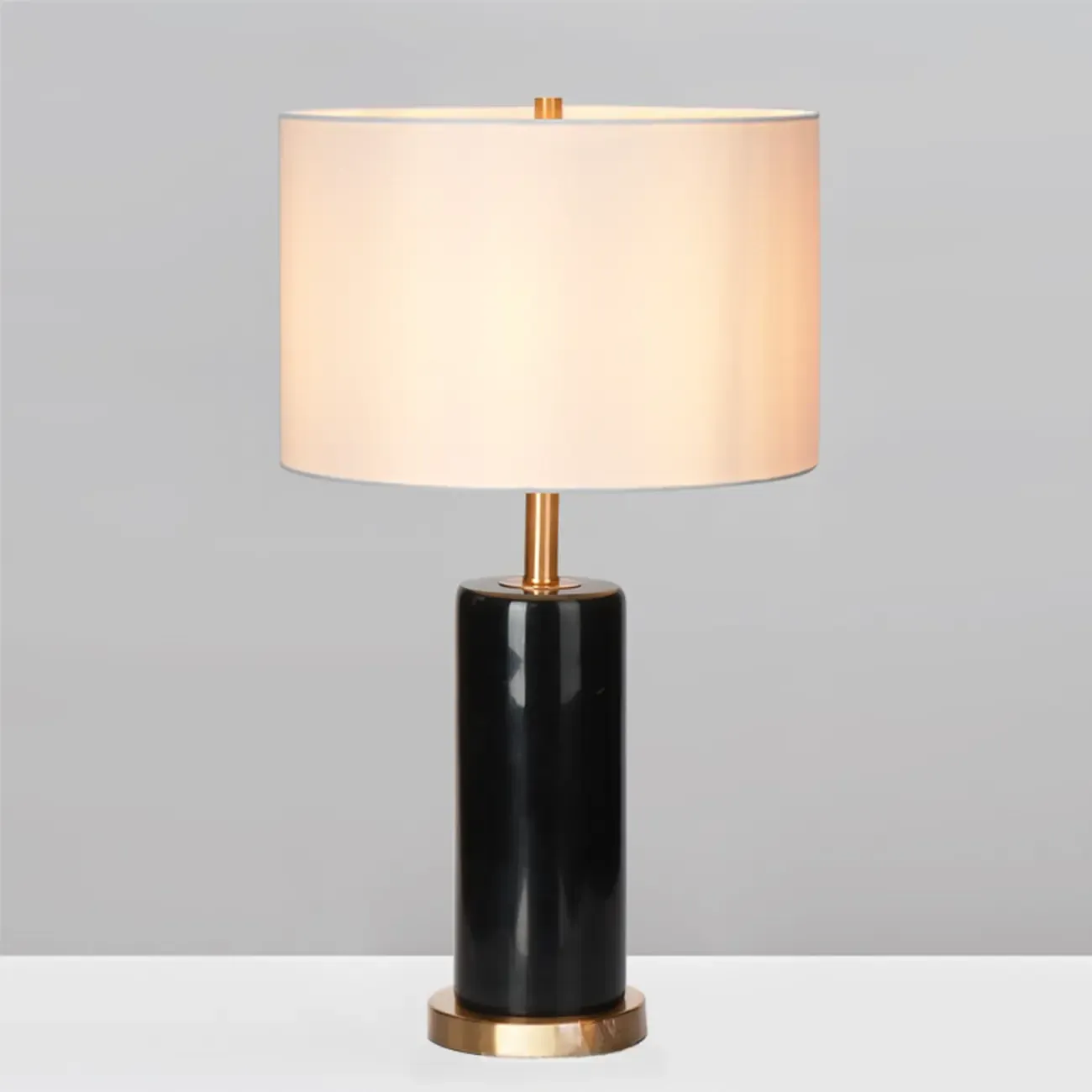 Modern Stone Table Lamp with Fabric Shade, LED Compatible