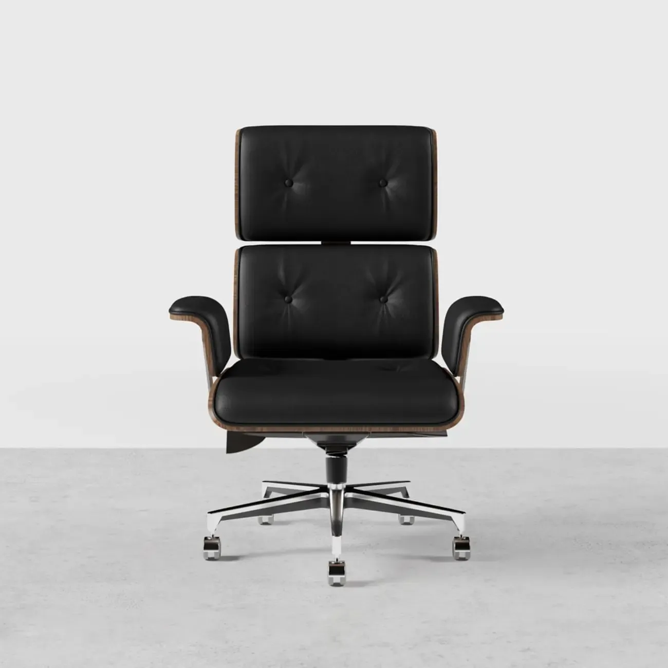 Modern Wood Leather Adjustable Swivel Black Executive Chair