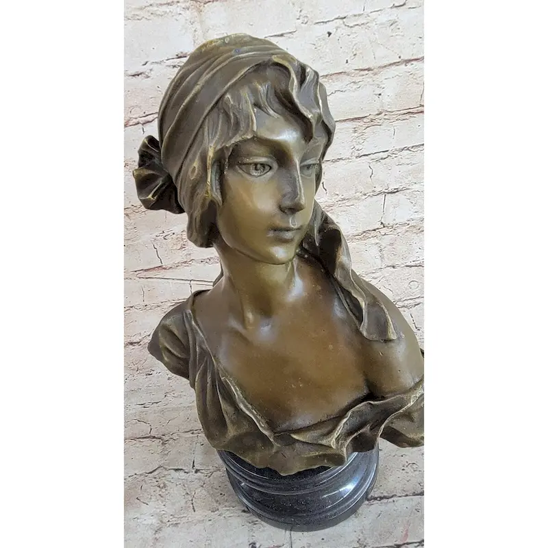Milo MaidenS Gaze  Elegant Bronze Female Bust Sculpture On Marble Base