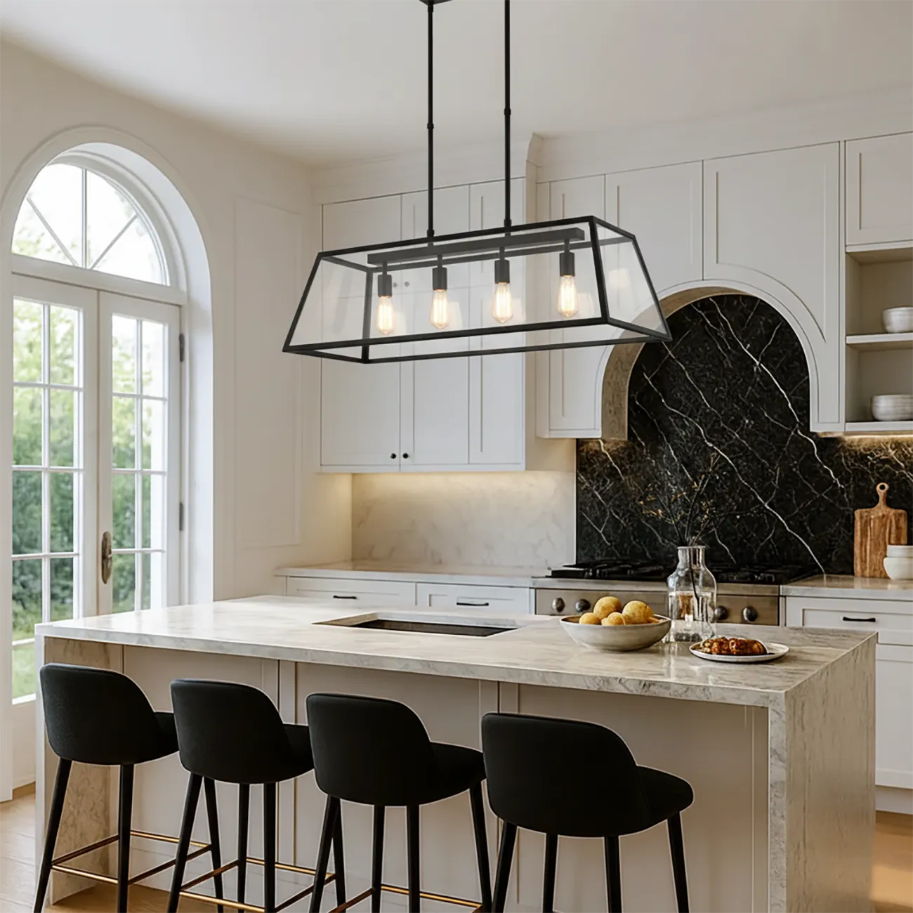 Industrial Black Rectangle Adjustable Kitchen Island Light