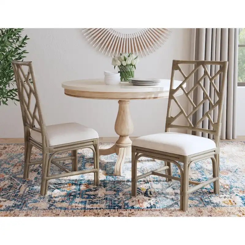 Natural Rattan Handmade Chippendale Cushioned Dining Chairs by