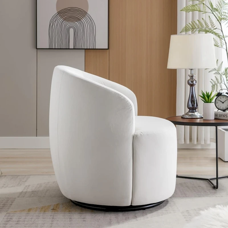 Velvet Fabric Swivel Accent Armchair Barrel Chair With Powder Coating Metal Ring