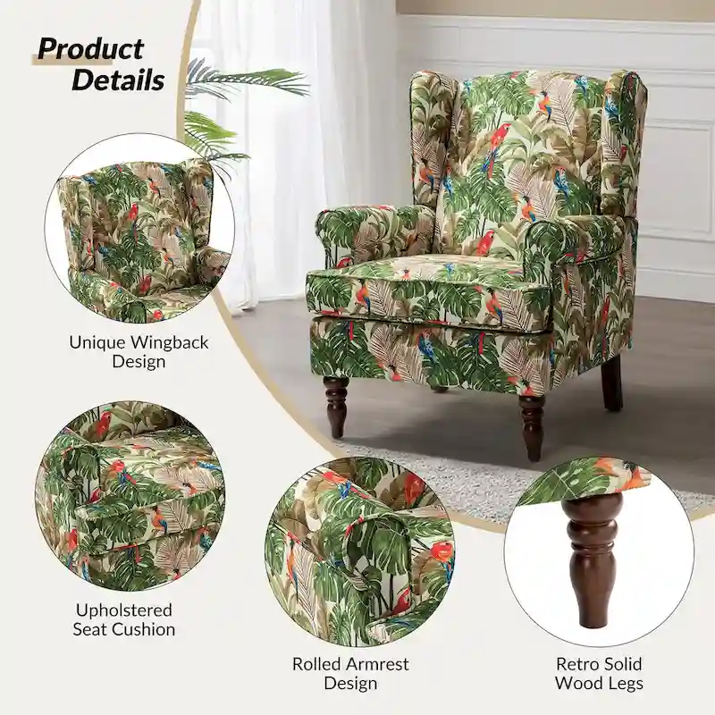 Epimethis Traditional Fabric Accent Wingback Armchair with Turned Legs by HULALA HOME