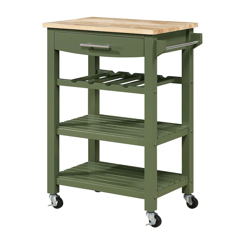 Ellaine 4 Tier Butcher Block Kitchen Cart with Drawer and Wine Rack