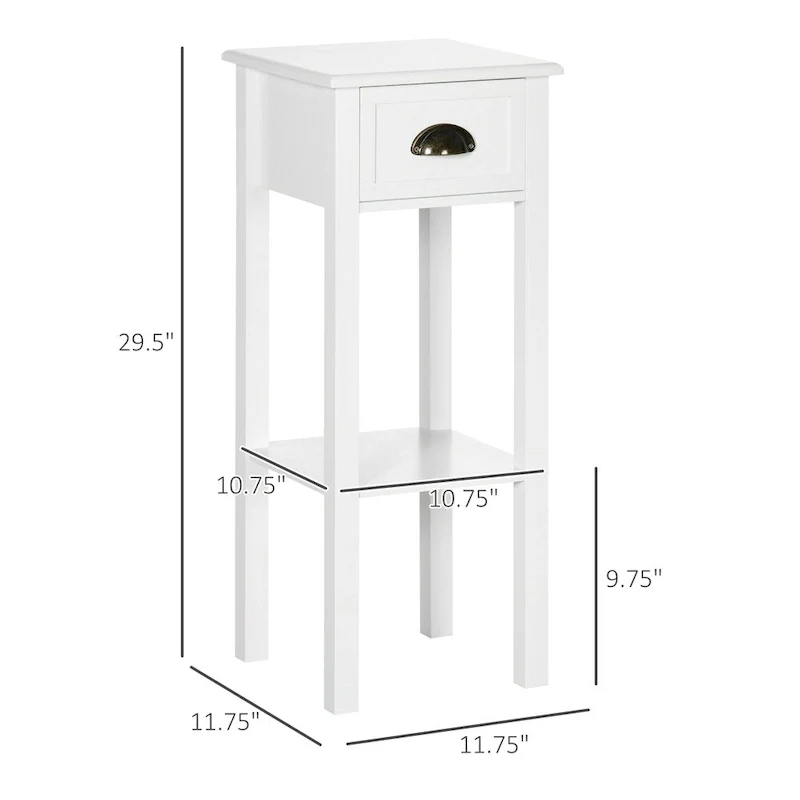 2-Tier Side Table with Drawer,Narrow End Table with Bottom Shelf