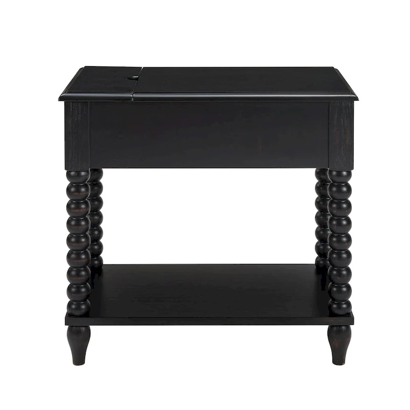 Traditional 23.6 Spindle Leg Wood End Table with USB