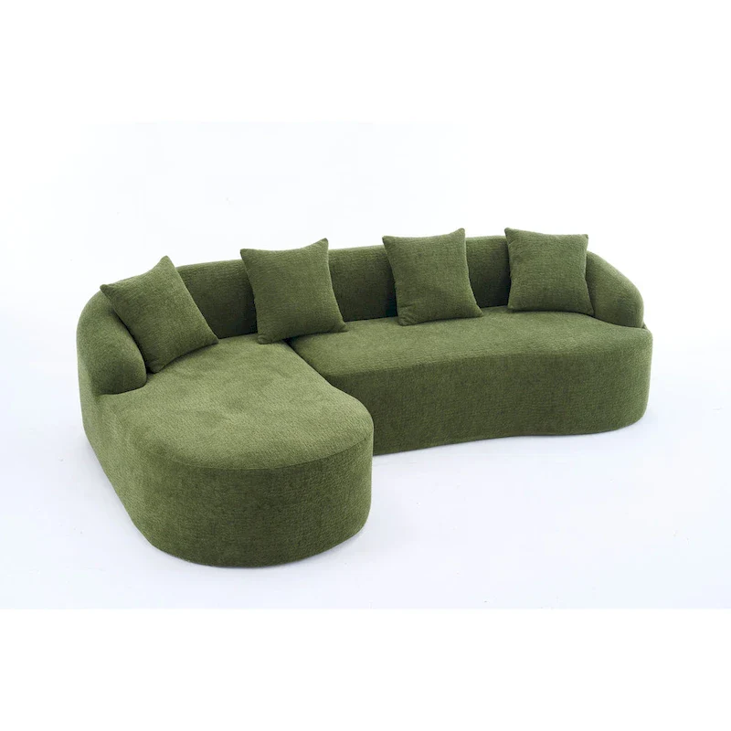 98.4 Chenille L-Shaped 3-Seater Sofa with Chaise Lounge and 4 Pillows