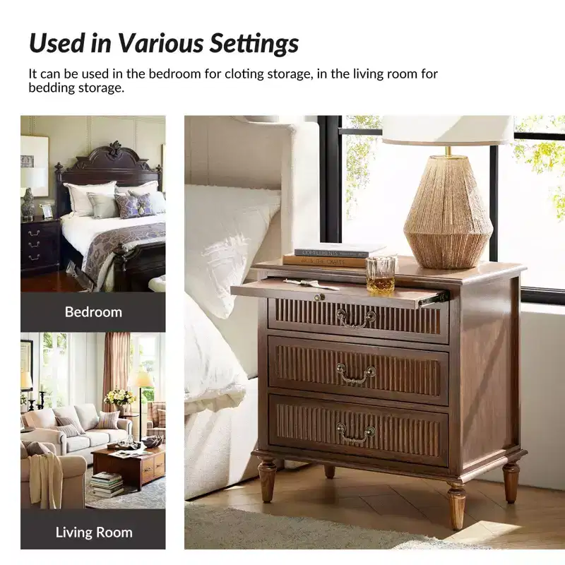 Herlinda 3-Drawer end table with Built-In Outlet Set of 2|ARTFUL LIVING DESIGNS