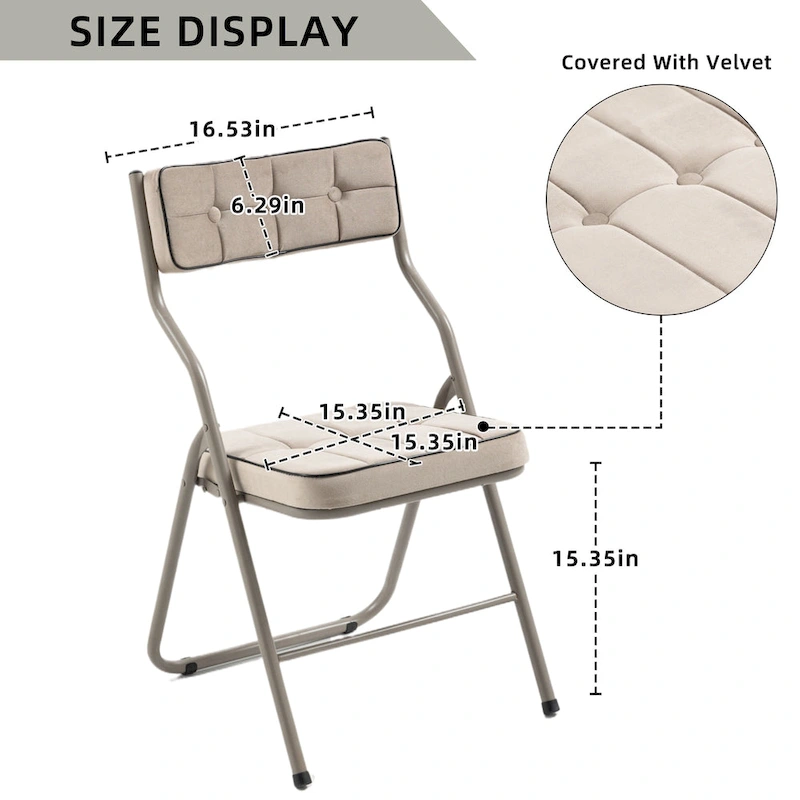 Velvet Upholstered Steel Tufted Folding Dining Chairs(set of 4)