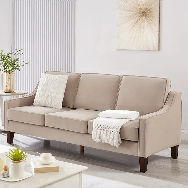 Modern Upholstered Sofa with Removable Cushions and Scooped Arms