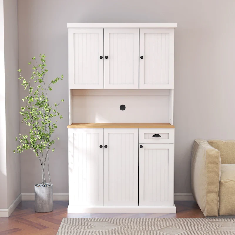 Kitchen storage cabinet with microwave stand and adjustable shelves