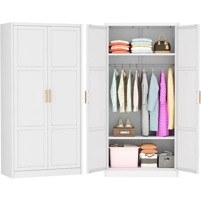 Modern Metal Lockable Wardrobe Armoire Storage Cabinet