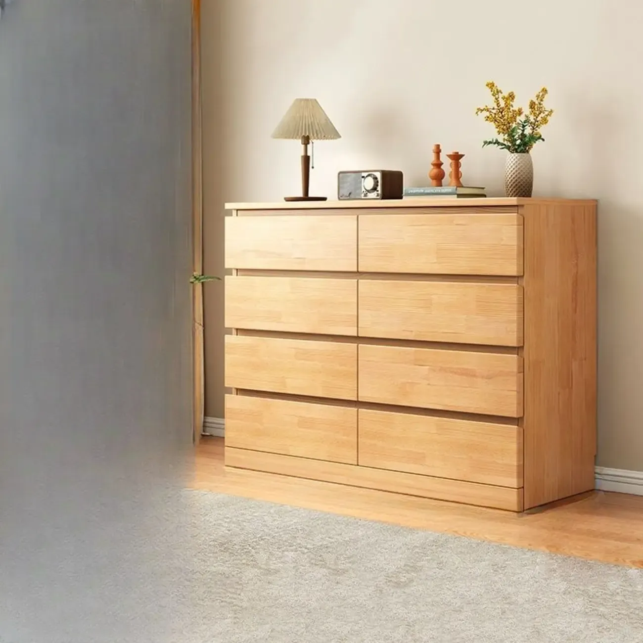 Modern Natural Wood Gloss Surface Dresser with 8-Drawers