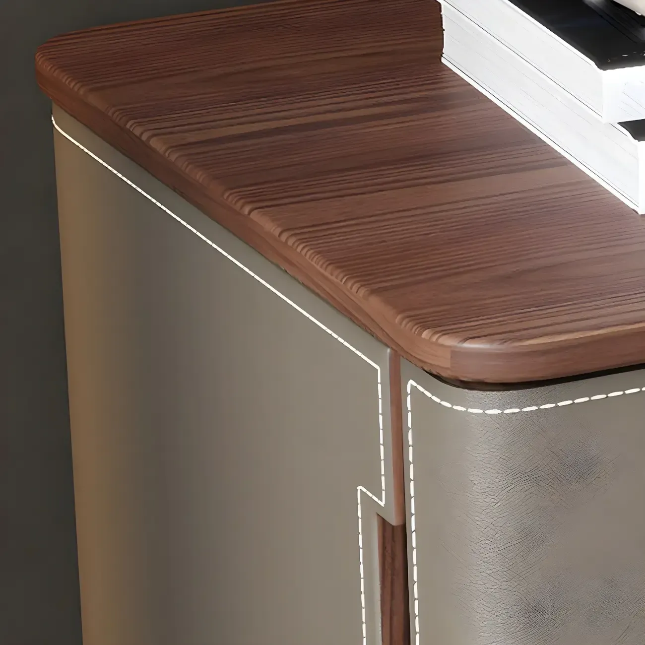 Modern Faux Leather Wood Top Drawers Nightstand