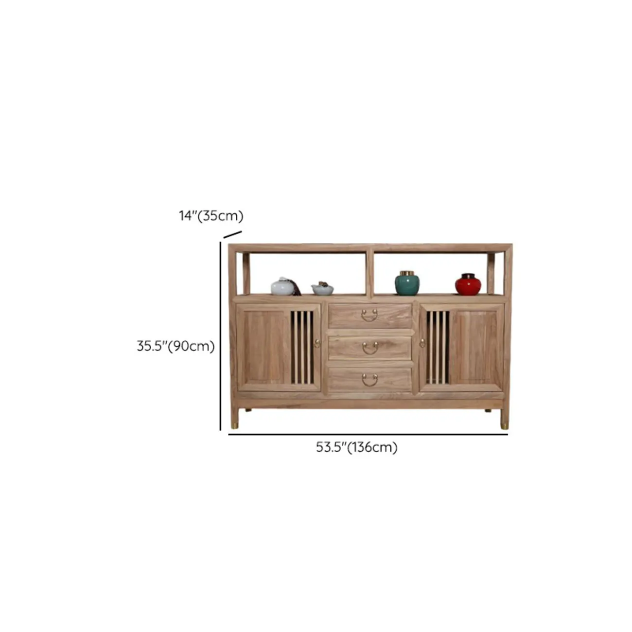 Natural Finish Wood 2-Shelf Sideboard with Drawers